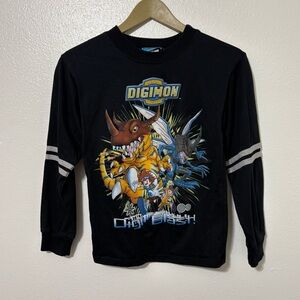 Vintage Digimon 1999 Youth Small Black Graphic Long Sleeve Shirt 90s Y2K Grunge